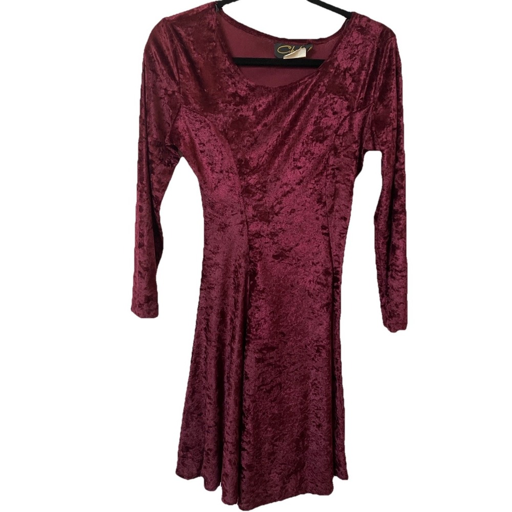 Vintage Chablis Mini Skater Dress‎ Womens Red Crushed Velvet Whimsigoth Fairy